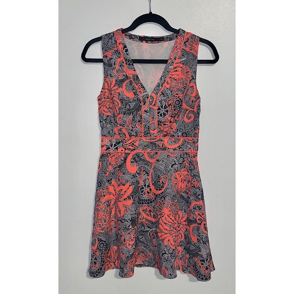 Ark & Co. Navy Orange Floral Swing Dress Size S EUC